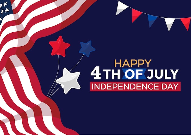 Vector flat 4th of july background with flag and stars