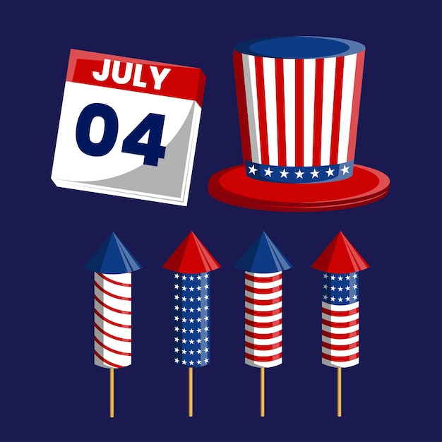 Vector flat 4th of july elements collection