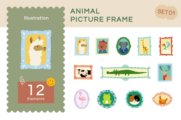 Vector vector flat animal picture frame set1