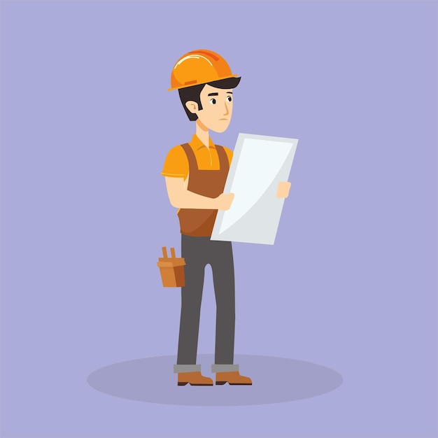 vector flat architect on job site holding construction 11
