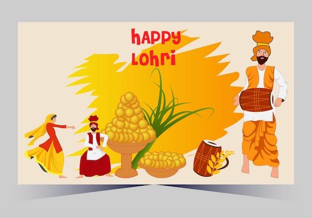 Vector flat background for lohri festivalhappy lohri background design