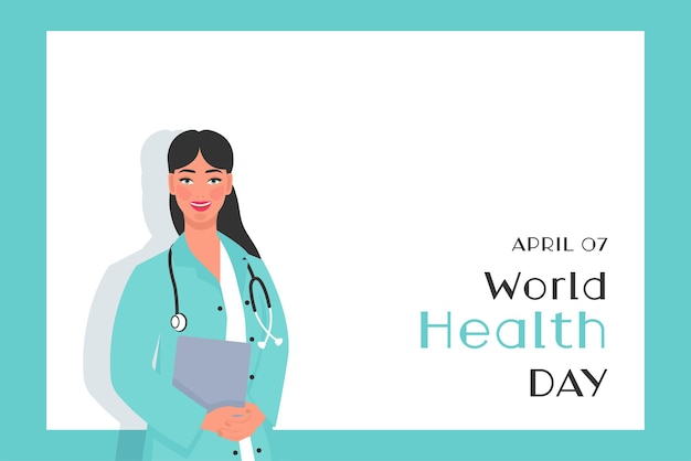 Векторный плоский фон для празднования Всемирного дня здоровья с врачом