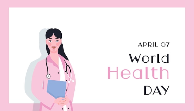 Vector flat background for world health day celebration with a doctor