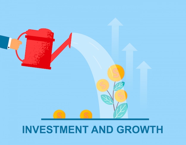 ベクトルフラットバナー投資と成長の水まき。