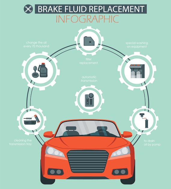 vector flat brake fluid replacement infographic.