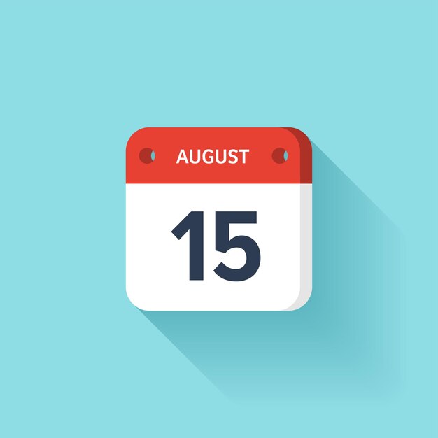 Vector flat calendar icon date time and month august