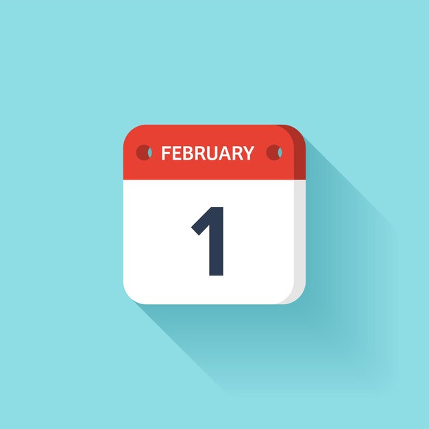 Vector flat calendar icon date time and month february