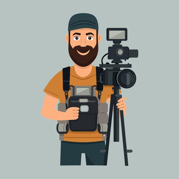 vector flat camera operator with recording equipment 2