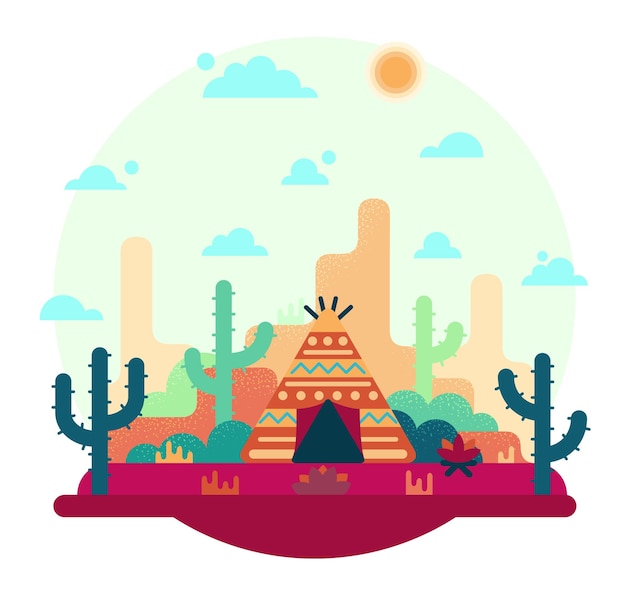 Vector flat cartoon illustration native american dwelling