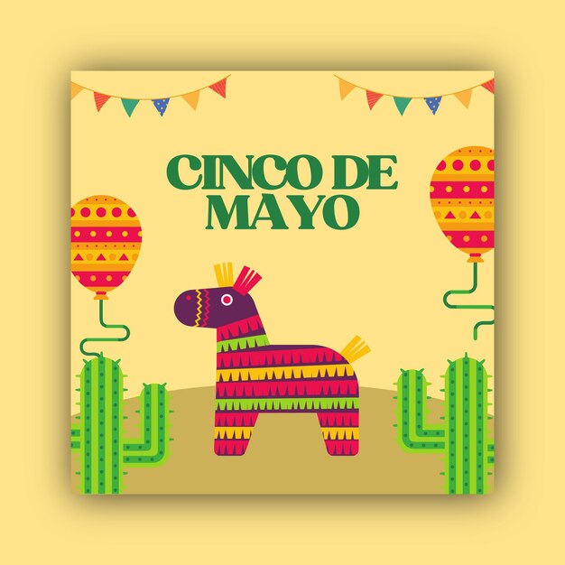 Vector vector flat cinco de mayo illustration with different mexican elements background