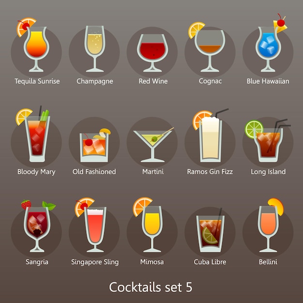 Vector vector flat cocktails icon set5