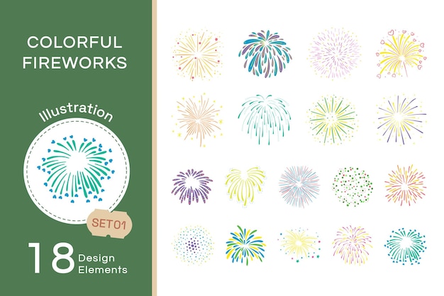 Vector flat colorful firework elements set1