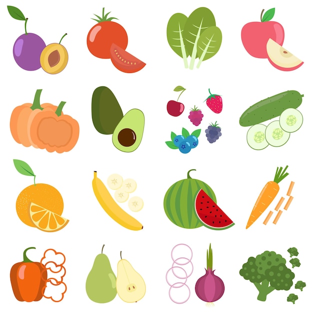 Vector flat colorful vegetables and fruits