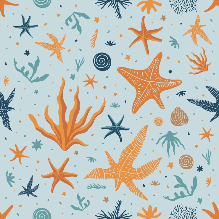 Vector vector flat coral starfish seamless pattern design