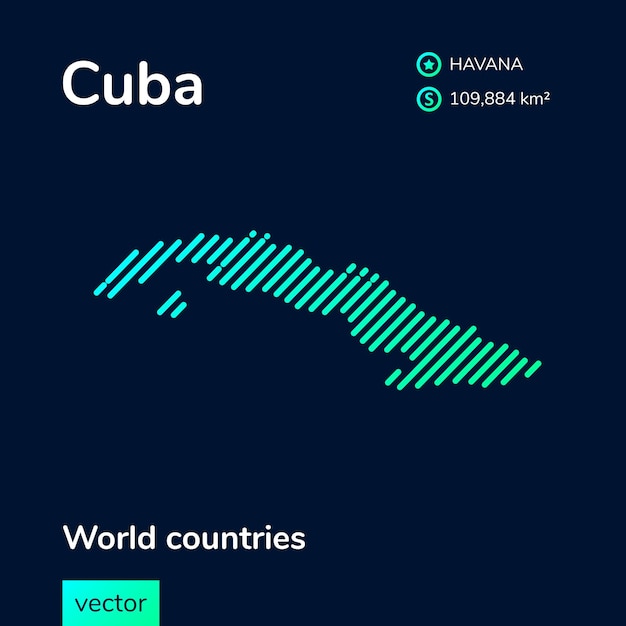 Vector vector flat cuba map in green colors on dark blue background educational banner poster about cuba