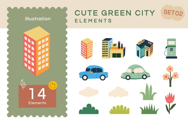 Vector flat Cute green city elements Set2