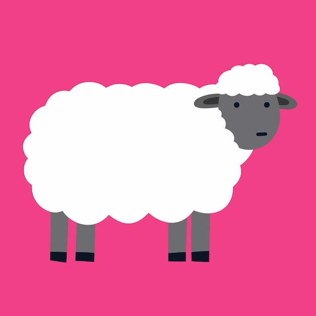 Vector flat cute sheep illustration with green background