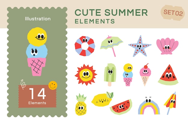 Vector flat Cute summer elements Set2