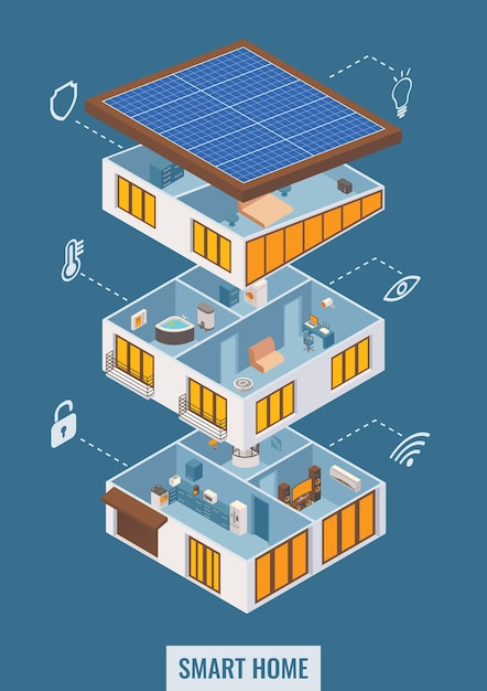 カットビューのベクトルフラットdアイソメトリックスマートホーム