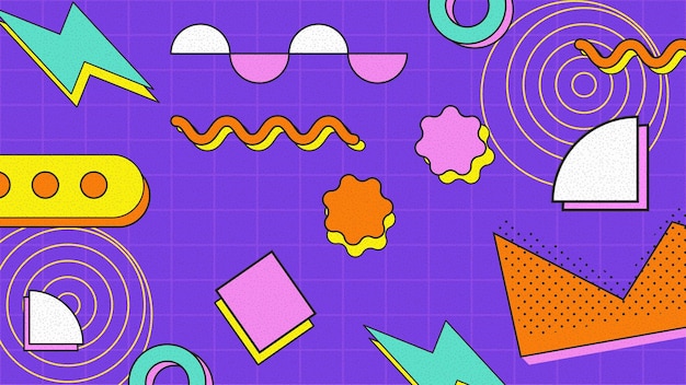 Vector flat design abstract background with colorful shapes and purple background