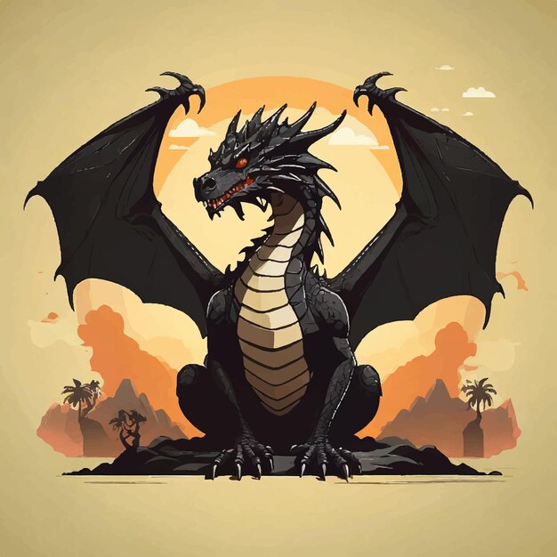 Иллюстрация с плоским векторным дизайном силуэта дракона