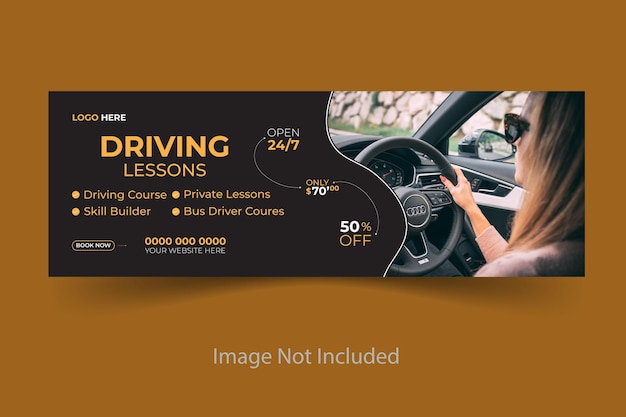 Vector flat design driving school facebook cover template design