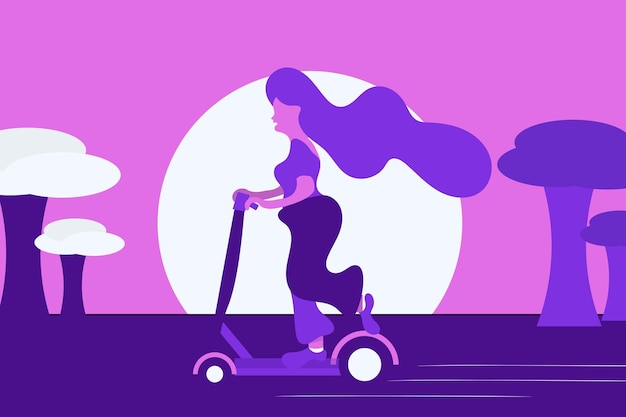 Vector vector flat design girl riding a scooter