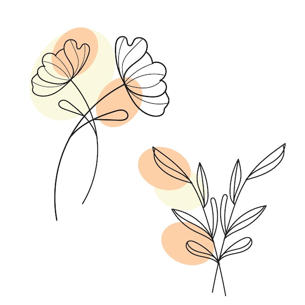 Vector vector flat design of linear leaves and flowers