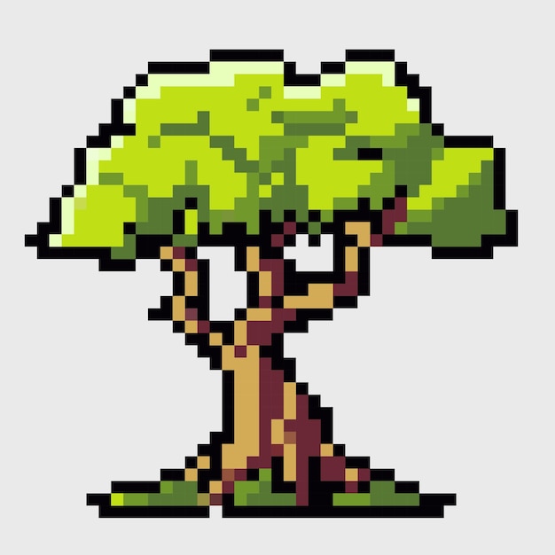 Vector flat design pixel art big old tree