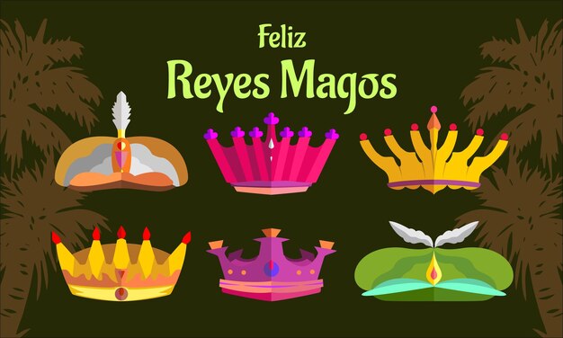 Векторный плоский дизайн коллекции корон Reyes Magos для празднования Рождества