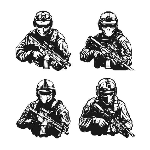 Disegno piatto vettoriale silhouette militare del soldato