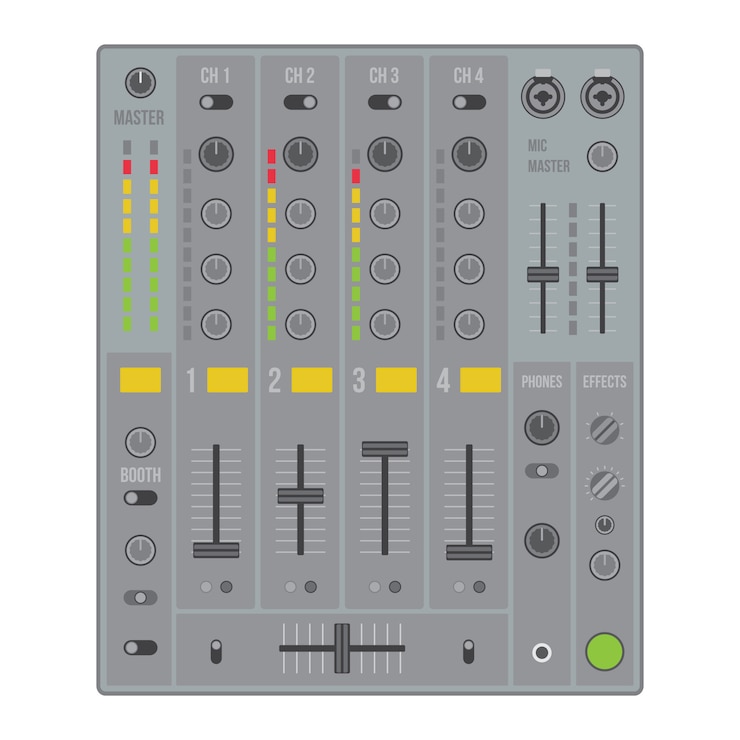 Vector vector flat design sound dj mixer with knobs and sliders