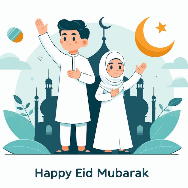 Vector flat eid mubarak illustration eid social media post design