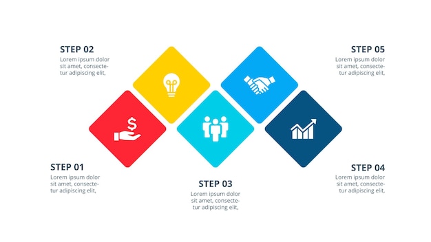 Elementi piatti vettoriali per infografica. diapositiva di presentazione con 5 opzioni o passaggi.