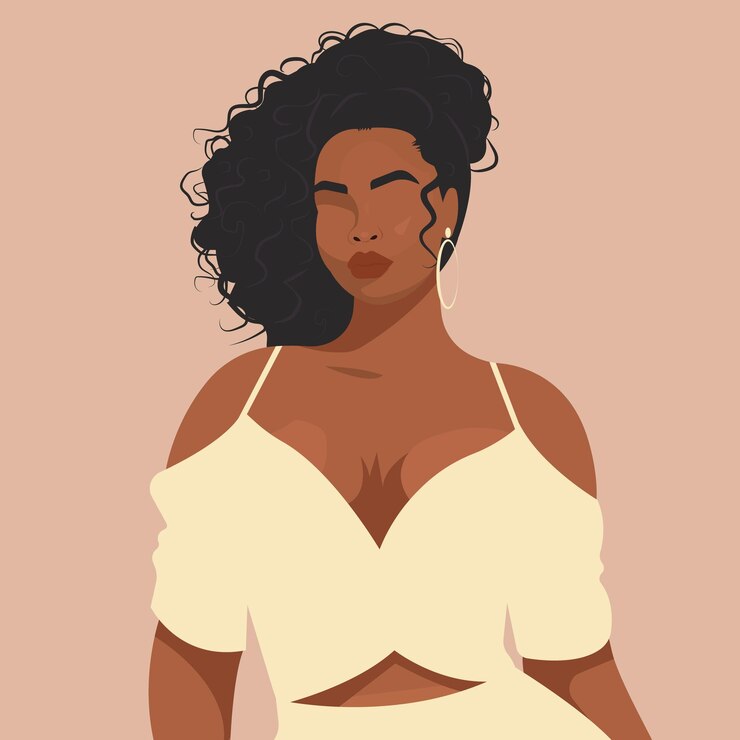 Vector vector flat faceless portrait of a curvy sexy african woman with curly hair