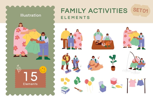 Vector vector flat family activities clipart set1