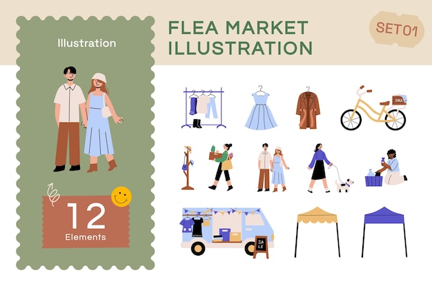 Vector flat Flea market illustration Set1