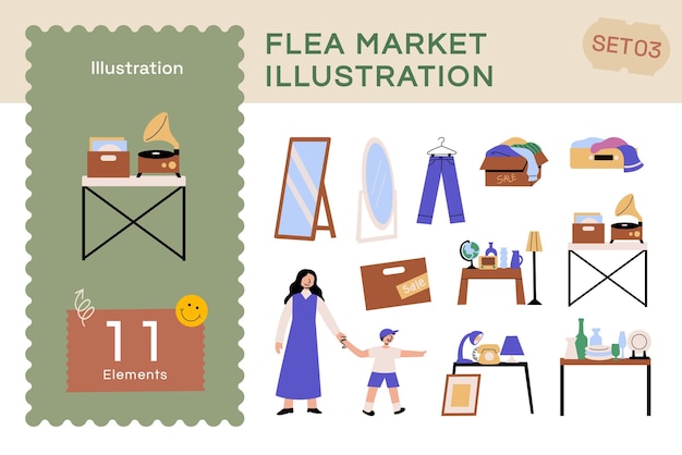 Vector flat Flea market illustration Set3