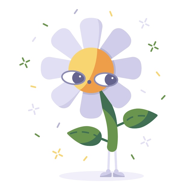 Vector vector flat funny cute cartoon mascot chamomile flower with face