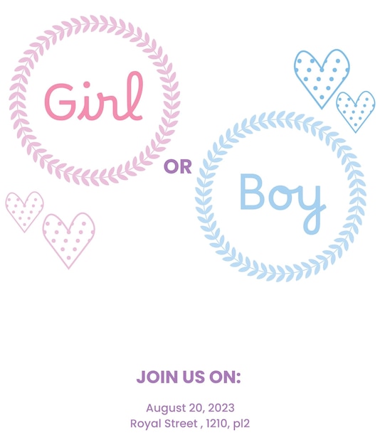 vector flat gender reveal invitation