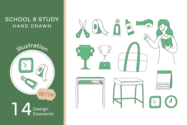 Vector flat hand drawn School and Study Set4