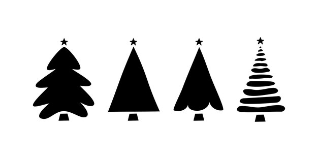 クリスマス ツリーのベクトル フラット手描きセット