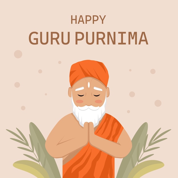 Vector flat happy guru purnima illustration design con foglie