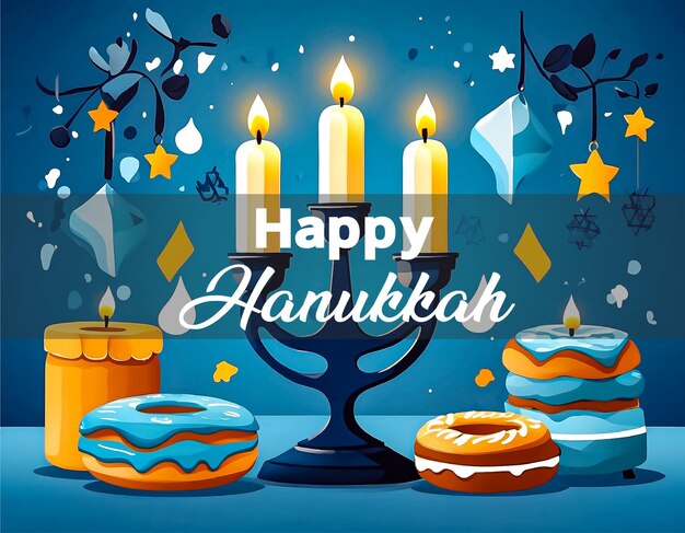 Vector flat happy hanukkah social media template