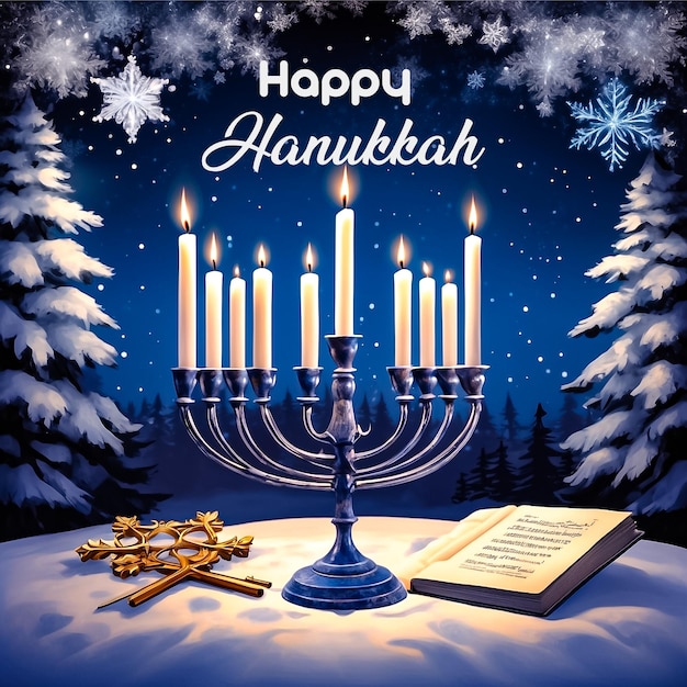 Vector flat happy hanukkah social media template