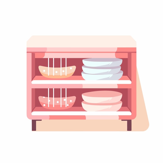 Вектор Векторная плоская икона организованный холодильник, заполненный тарелками и мисками