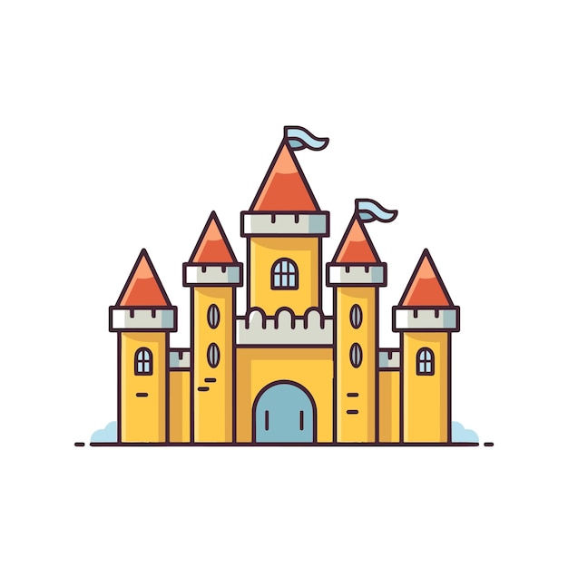 Vector of a flat icon of a castle with a flag on top