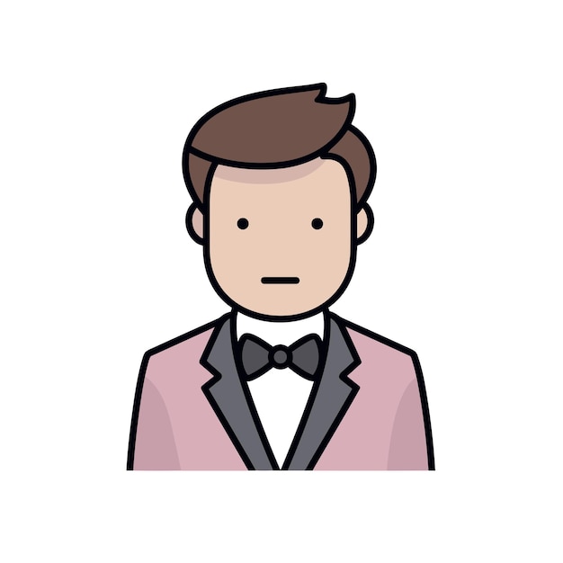 Vector flat icon of a stylish man in a suit and bow tie