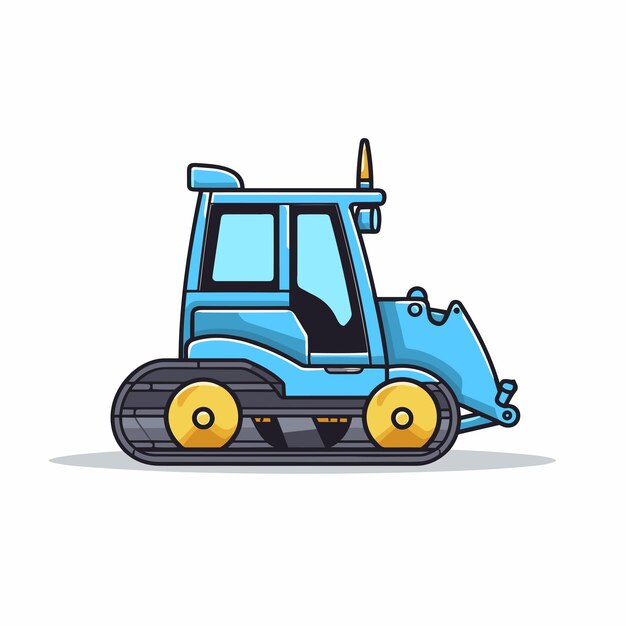 Vector of a flat icon vector of a blue tractor with yellow wheels on a white background