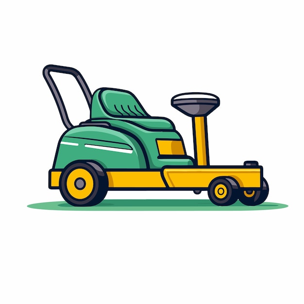 Vector of a flat icon vector of a green and yellow lawn mower on a white background